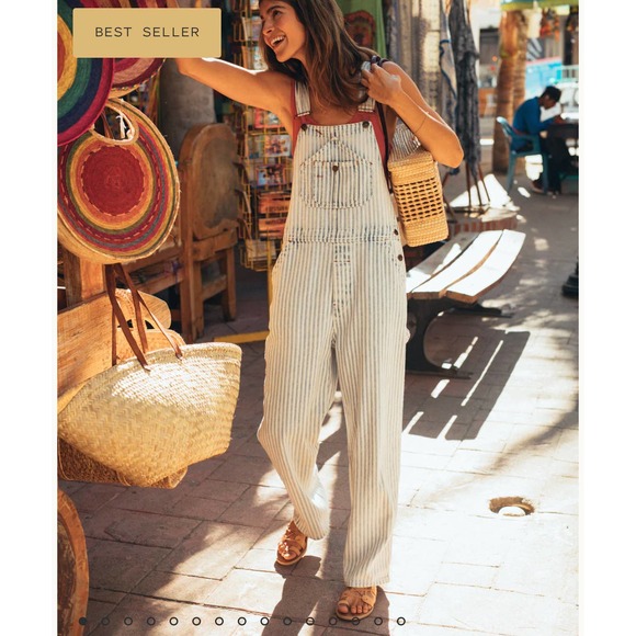 Faherty Denim - Faherty Topsail Overalls Railroad Stripe Size Small NWT